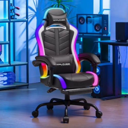 Gaming Chair, Computer Chair with RGB LED Lights, High Back Ergonomic Chair for Adults with Footrest and Linkage