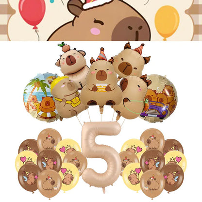Capybara Decoration Birthday Party Favors Tableware Set Cup Plate Balloons Gift Bags Happy Banner Cake Topper Supplies for Girls