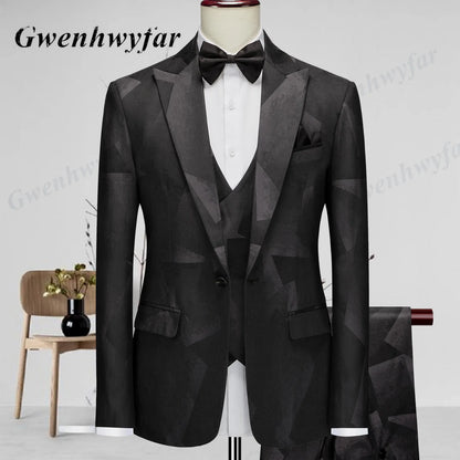 Gwenhwyfar Wheat-gold Patterns Suits of Men 2026 Autumn Party Suits Include Plain Gold Lapel Blazer Patterns Vest Slim Pants