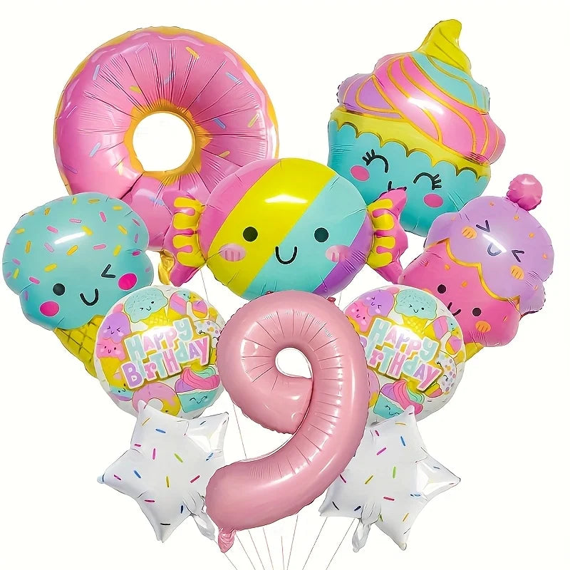 12pcs Ice Cream Balloons Sweet and Fashionable Birthday Party Decorations Pink Numbers for Candy Birthday Party Decorations Gift