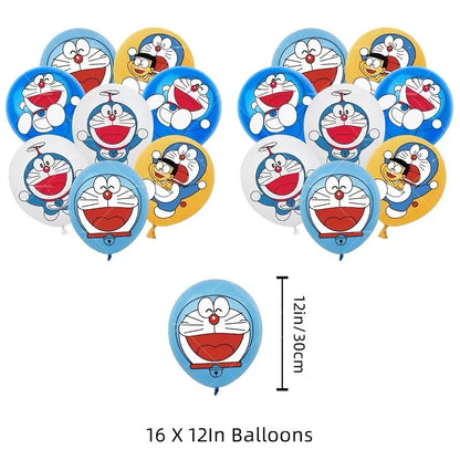 Doraemoned Balloons Cartoon Blue Jingle Cat Party Decoration Supplies Happy Birthday Banner Disposable Tableware Kid Cake Topper