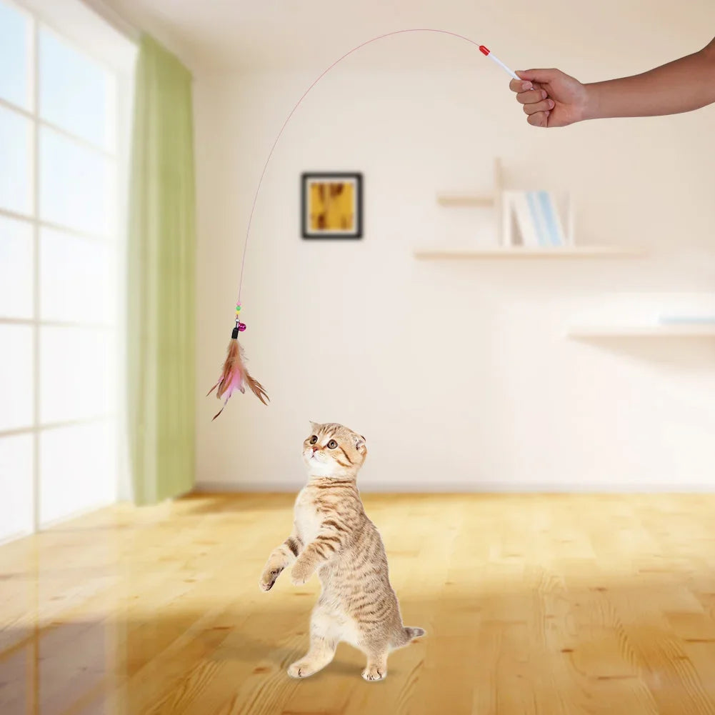 1-10Pc Interactive Cat Feather Toy Accessories  Pet Supply Wand Kitten Cat Teaser Feather Toys with Bell Interactive Stick Toy
