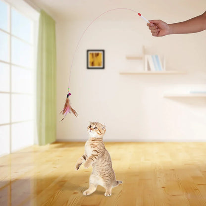 1-10Pc Interactive Cat Feather Toy Accessories  Pet Supply Wand Kitten Cat Teaser Feather Toys with Bell Interactive Stick Toy