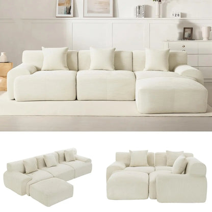107" Cloud Modular Sectional Couch,Boneless Sofa with Ottman,L-Shape Upholstered Sofas with Deep Seat,Modern Cozy, Custom