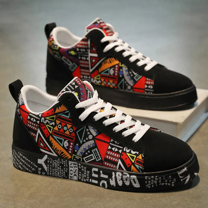 Men's Heart & Music Graphic Sneakers | Faux-Leather Low Tops | Casual Streetwear