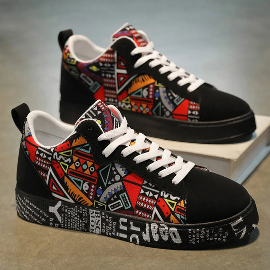 Men's Heart & Music Graphic Sneakers | Faux-Leather Low Tops | Casual Streetwear