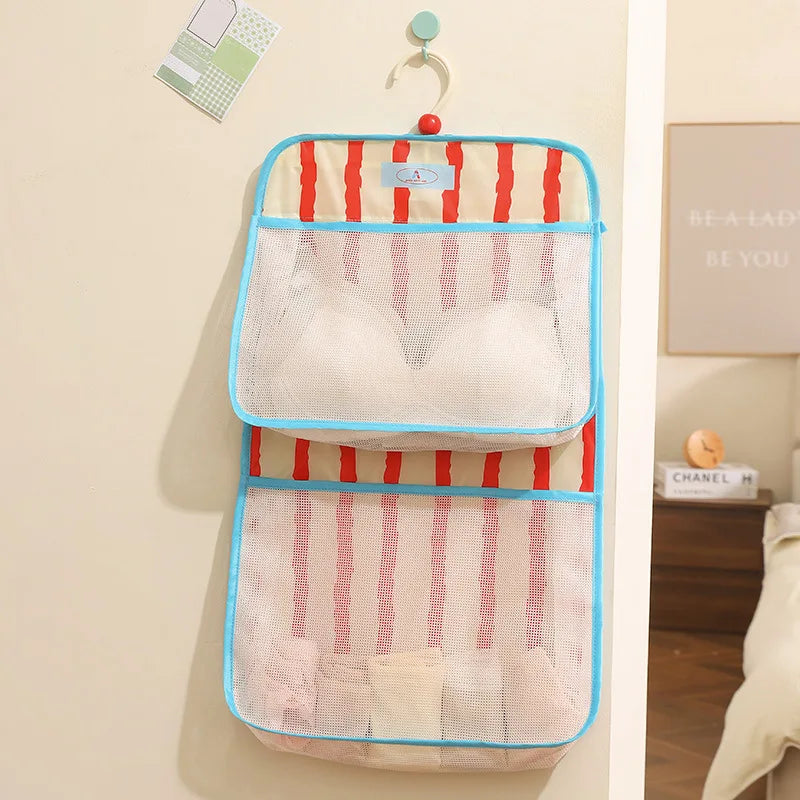 Hanging Mesh Storage Bag Wall Mounted Underwear Socks Organizer Macaron Color Closet Hanging Pouch For Home Bedroom