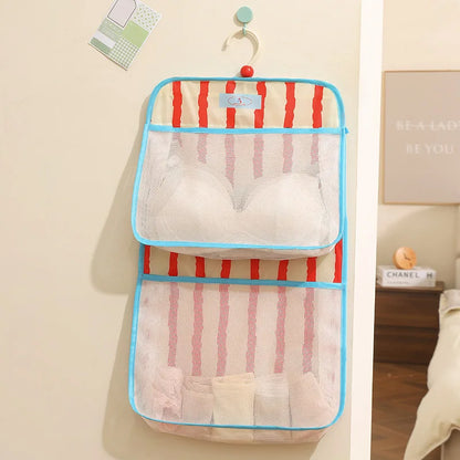 Hanging Mesh Storage Bag Wall Mounted Underwear Socks Organizer Macaron Color Closet Hanging Pouch For Home Bedroom
