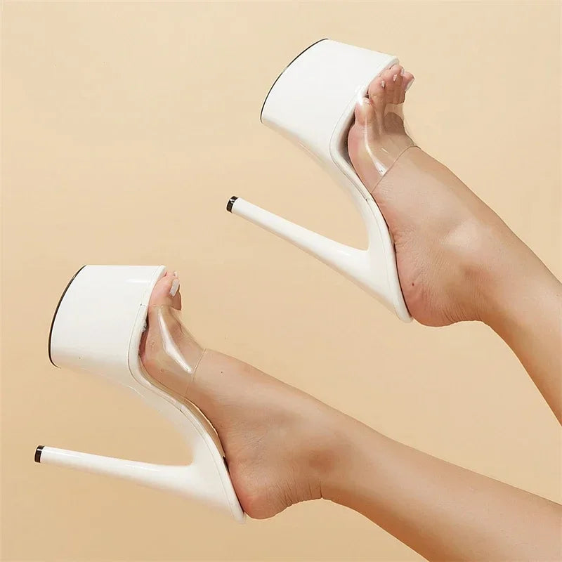 Aneikeh 2026 Summer Extreme Platform High Heels Women Slippers PVC Transparent Fashion Open Toe Slides Female Shoes