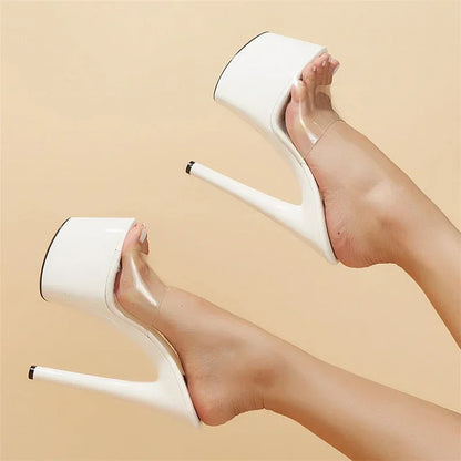 Aneikeh 2026 Summer Extreme Platform High Heels Women Slippers PVC Transparent Fashion Open Toe Slides Female Shoes