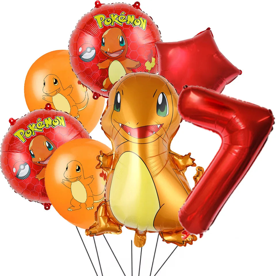 7Pcs/Set Pokemon Balloon Set Pikachu Charmander Cartoon Aluminum Foil Balloons Party Decoration Props Toy Anime Birthday Party