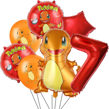 7Pcs/Set Pokemon Balloon Set Pikachu Charmander Cartoon Aluminum Foil Balloons Party Decoration Props Toy Anime Birthday Party