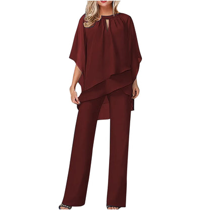 Spring Summer Women's 2-piece Set Ruffled Pullover Shirt Straight Pants Office Luxury Commuting Fashion Simple Irregular Sets