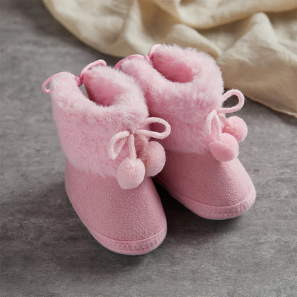 Autumn Winter Warm Newborn Girls Boys Snow Boots Solid Pompom Toddler Baby Soft Sole First Walker Fluffy Cute Non Slip Shoes