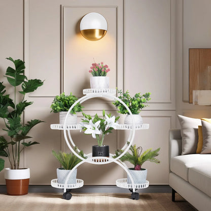 Heavy Duty Metal Plant Stand with Lockable Wheels Garden Cart Flower Pots Holder for Indoor Outdoor Use