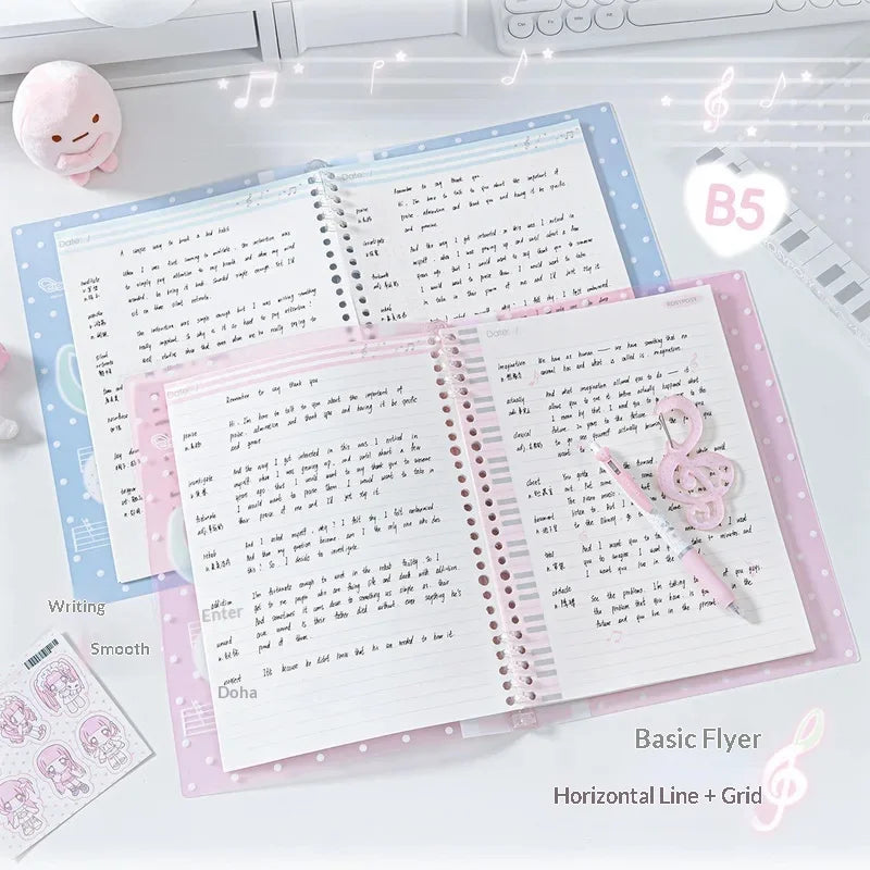 New Rosyposy Melody Loose Leaf Notebook Soft Cover B5 Ruled Grid Polka Dot Music Note For Office School Study Stationery