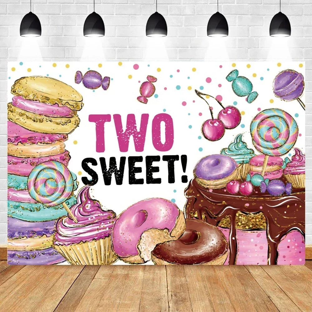 Donut Ice Cream Candy Photography Background 1st Birthday Party Decor Cake Table Banner Children Portrait Photo Studio Props