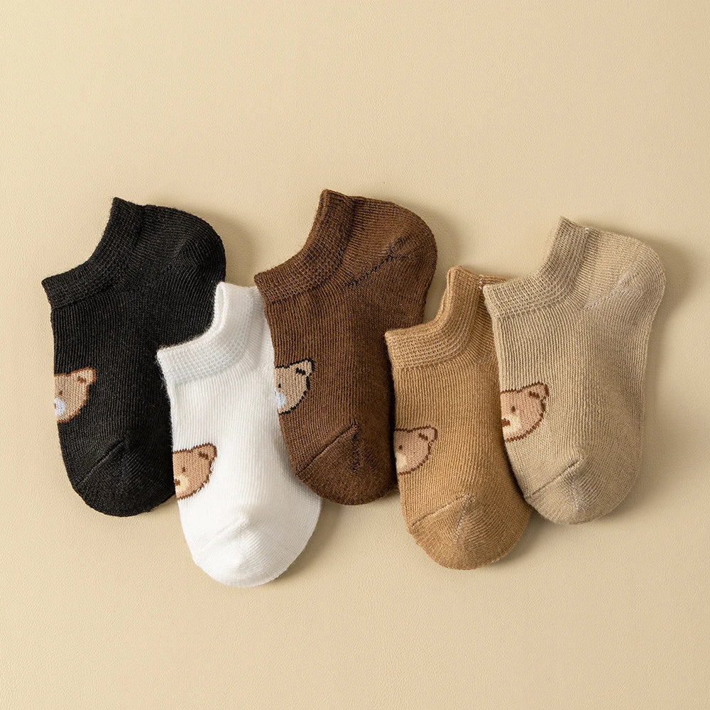 5/10 Pairs Baby Socks Toddler Low-cut Ankle Socks Cute Cartoon Bear Pattern Socks Boys and Girls Aged 0-5 All Season Collection