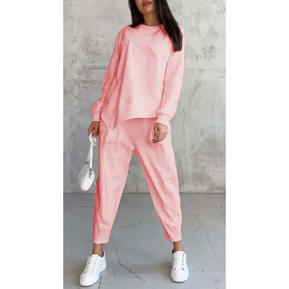 Autumn Winter Solid Color Casual Loose Irregular Long Sleeve Hoodie Women's Suit Fashion Simple Harun Pants Female 2 Piece Set