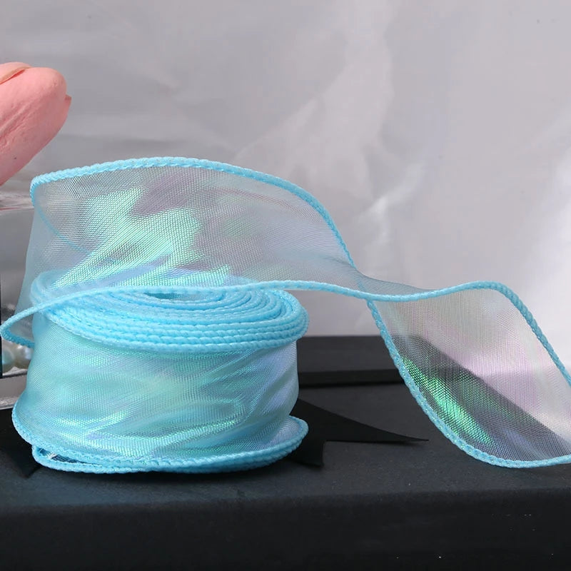 40mm 10Yards Fishtail Organza Ribbon Reflective Iridescent Wavy Edge Ribbon for Gift Wrapping DIY Bow Bouquet Voile Ribbons
