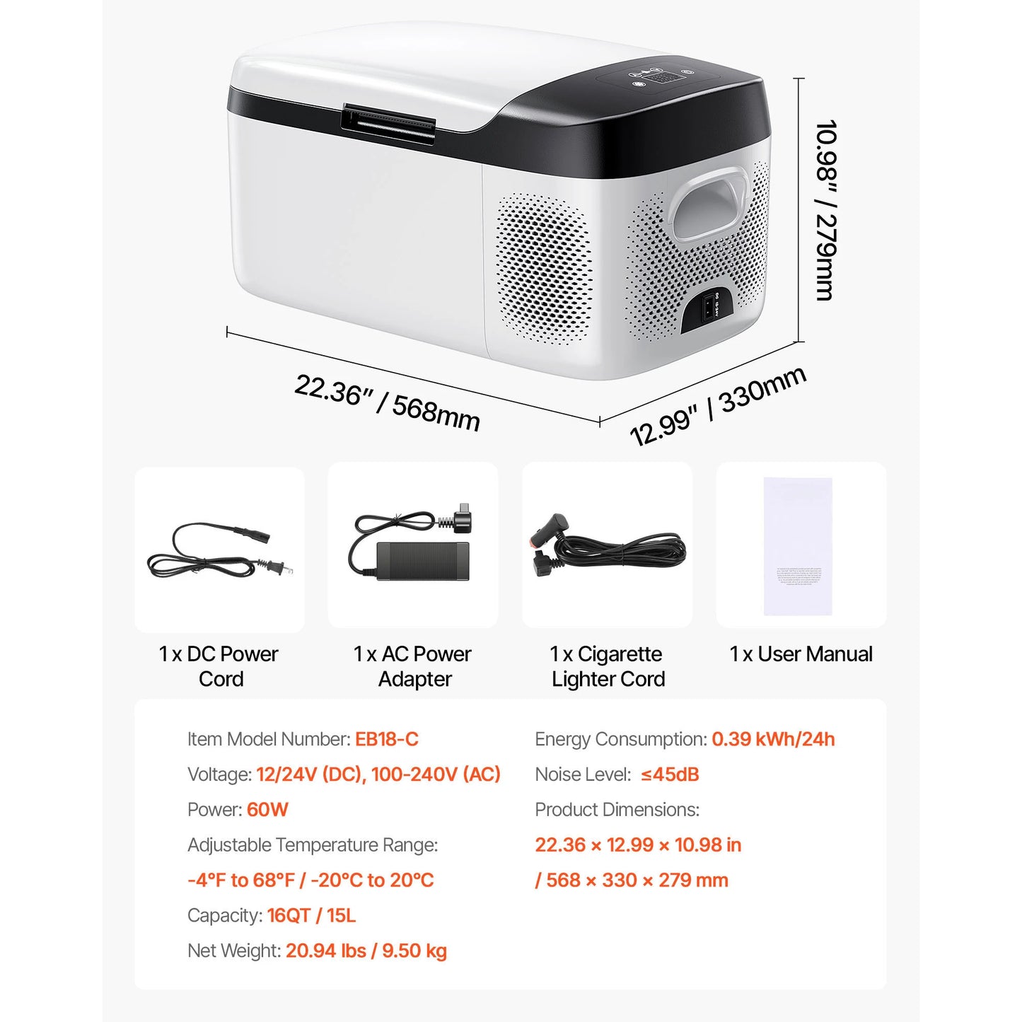 SucceBuy Car Refrigerator DC 12/24V AC100-240V Compressor Electric Cooler -4°F to 68°F Fridge with APP Control 16/21/23QT for RV