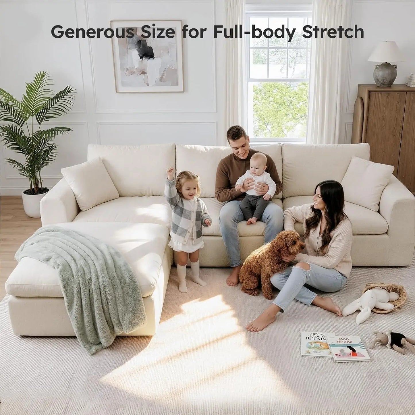 Oversized Modular Sectional Sofa, Boneless Cloud Couch with L-Shaped Chaise, Upholstered Deep Seat Comfy Couch for, Custom