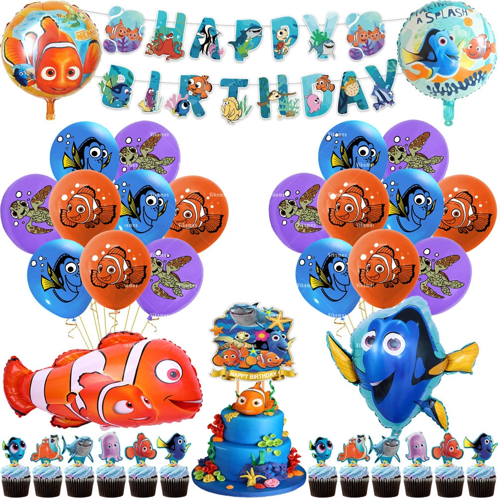 Finding Nemo Fish Latex Balloons Clownfish Dory Ocean Sea Foil Ballons Happy Birthday Banner Cake Topper Party Decor Kid Boy Toy