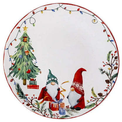 Christmas Ceramic Dinner Plate Set Household Underglaze Flat Round Dim Sum Decorative  Sushi