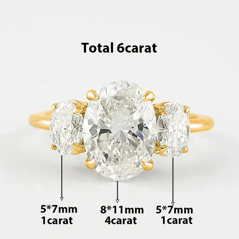 3/6cttw Real Moissanite Engagement Ring with Certificate 3-Stone Oval