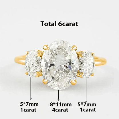 3/6cttw Real Moissanite Engagement Ring with Certificate 3-Stone Oval