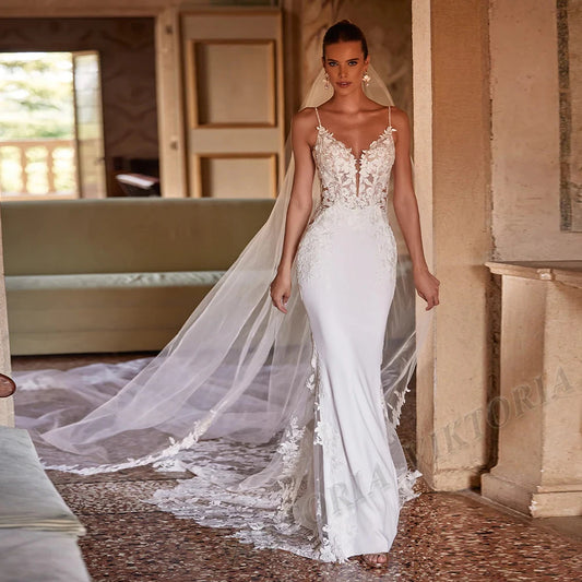 VIKTORIA Vintage Backless Wedding Dresses For Woman Spaghetti Straps Lace Appliques Vestido De Casamento Personalized Customized