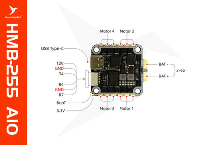 NewBeeDrone Hummingbird 255 50A AIO Flight Controller AT32F435 AM32 3-6S Betaflight OSD Support Analog Build for 2.5"-4" Drones