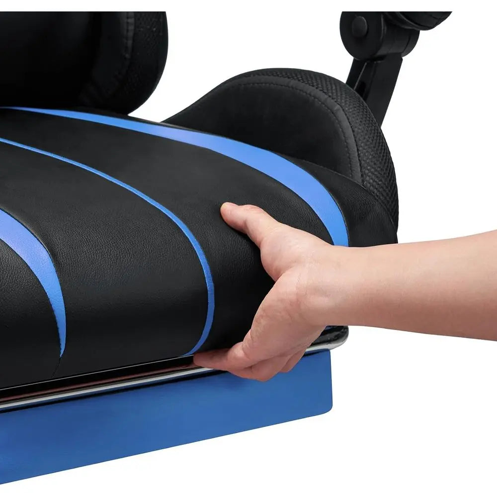 RGB Gaming Chair with Speakers LED Lights Massage Computer Chair-Blue+Black | Bluetooth Video Game Chair Reclining Gamer Chair w