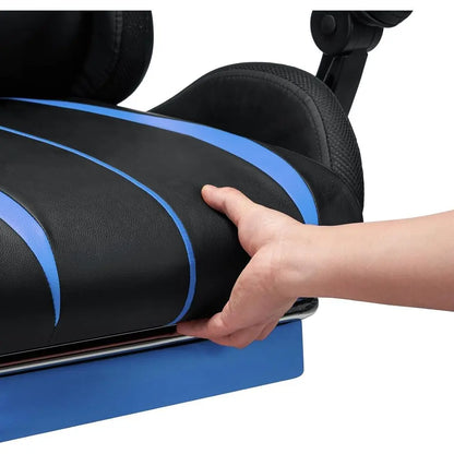 RGB Gaming Chair with Speakers LED Lights Massage Computer Chair-Blue+Black | Bluetooth Video Game Chair Reclining Gamer Chair w