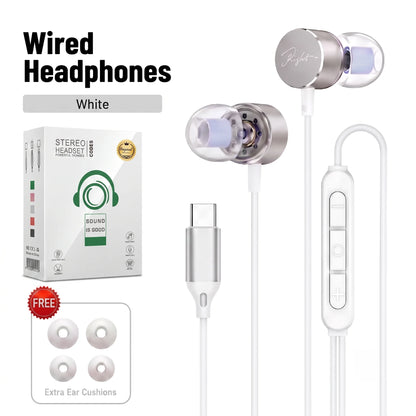 Wired Earphones 9D Surround Sound Type C Headphones Volume Control Headset With HD Mic Earbuds For iPhone 17 Pro Samsung Galaxy