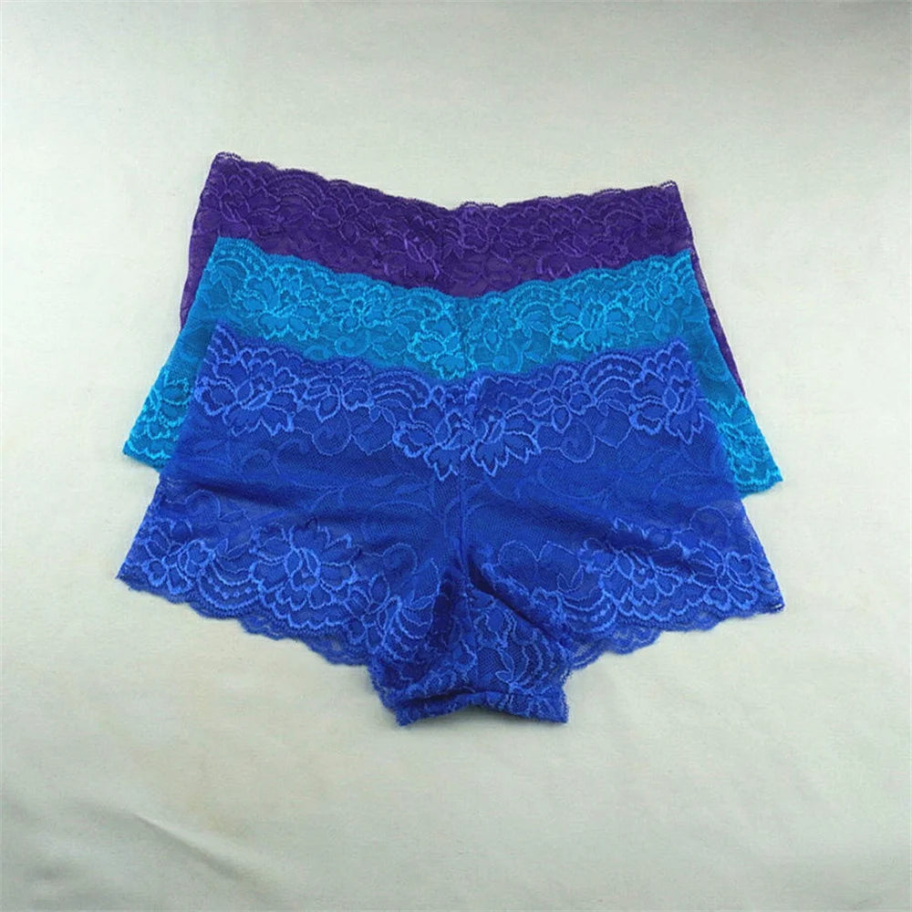 3pcs M-XXL Female Boxers Underwear Silk Boyshorts Women Transparent Panties Shorts Ladies Perspective Lingerie