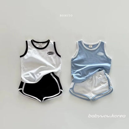TZ24040 Summer Korean Version 2025 New Baby Pure Cotton Sports Casual Vest Shorts Two-Piece Set