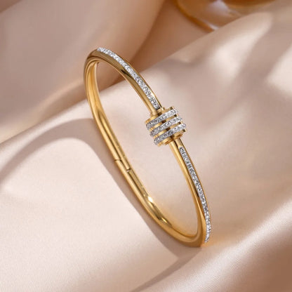 Women Gold Color Stackable Bangles Anti-Tarnish Stainless Steel Bracelets Stack Jewelry for Wedding Valentine Gift
