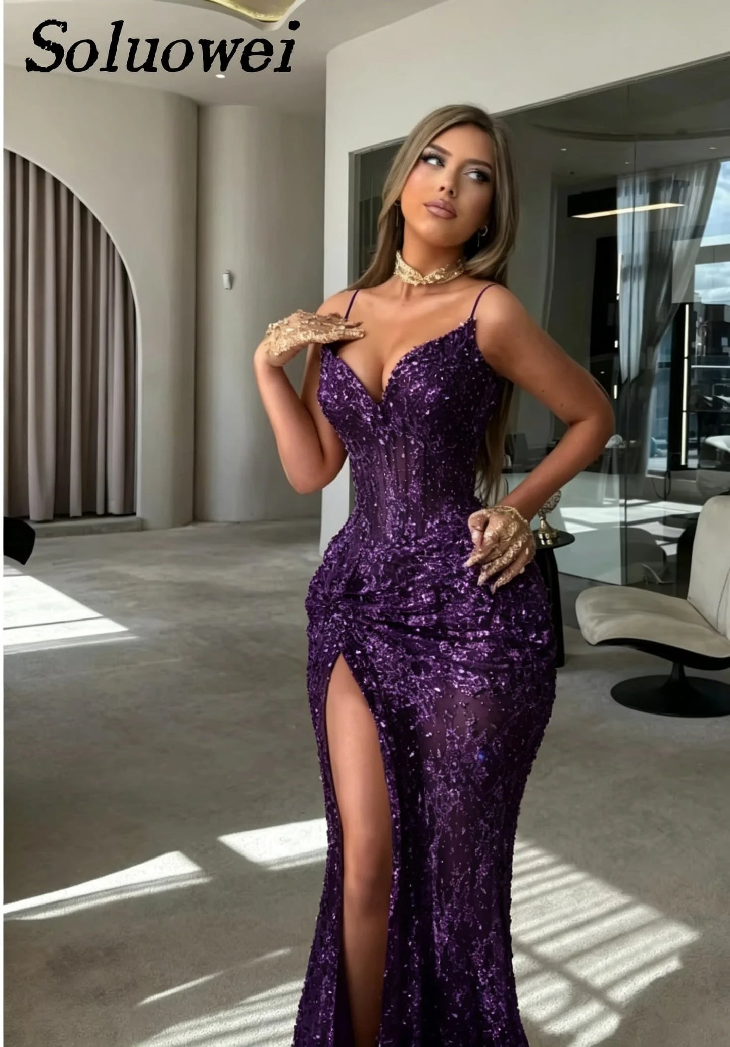 Customized Elegant Strapless Sweetheart Evening Dresses Corset Beaded Slit Luxury Mermaid Formal Prom Gown Vestidos De Noche