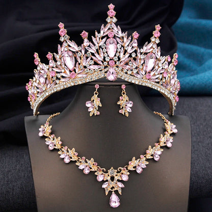 Royal Queen 3 Pcs Tiaras and necklace earrings for Bridal Jewelry Sets Women Brides Wedding Crown Prom Birthday Accessories