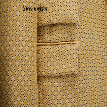 Gwenhwyfar Wheat-gold Patterns Suits of Men 2026 Autumn Party Suits Include Plain Gold Lapel Blazer Patterns Vest Slim Pants
