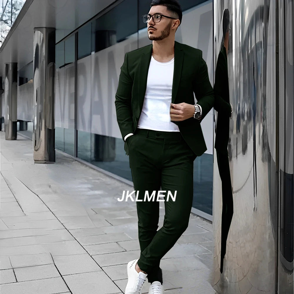 Gray Men's Suit 2 Piece Suit Summer Casual Jacket Pants Formal Wedding Tuxedo Groom Clothes Custom Color Blazer XS-5XL