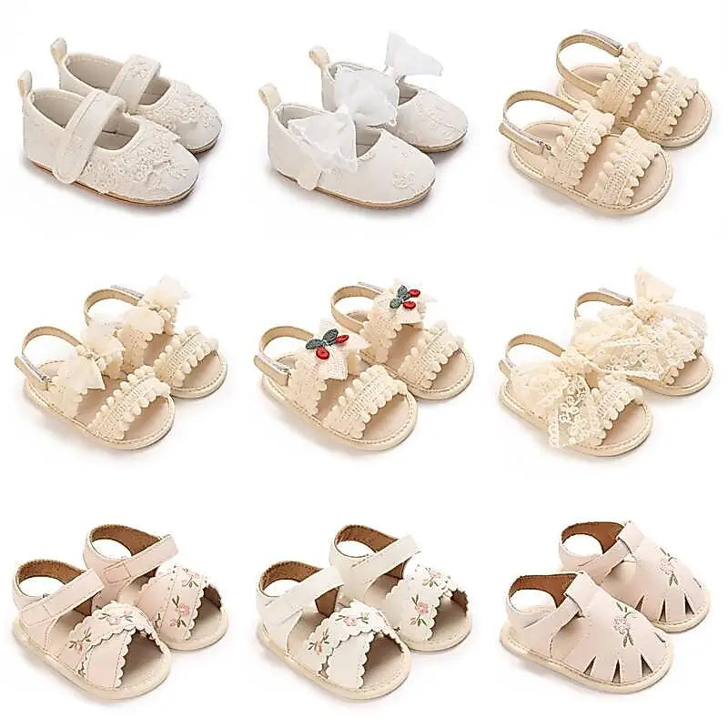 NEW Baby Girls Shoes Non-Slip Soft Soled Lace Bowknot Flats Toddler First Walker Fall Princess Shoes