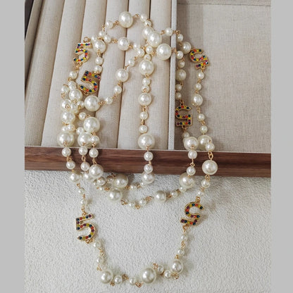 Long Pearl Letter Multi layered Tassel Sweater Chain Necklace Jewelry For Women