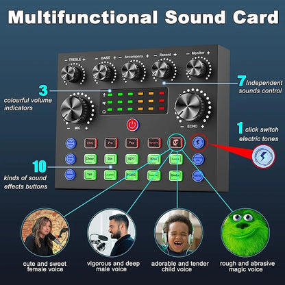 V8S Live Sound Card Podcast Equipment Live Broadcast DJ Device with BM800 Microphone Set For Music/Recording Live Streaming
