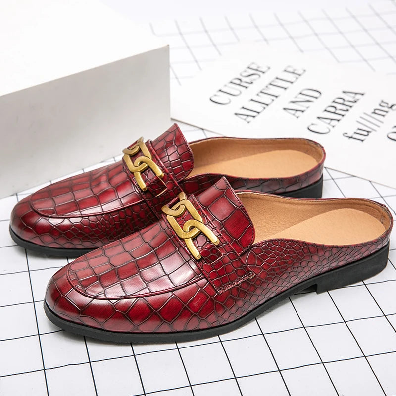 Men's Black Half Shoes For Men Leather Loafers Shoes Man Mules Casual Shoes Male Footwear Fashion Social Mocassins Summer 2023