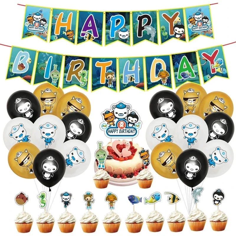 The Octonautsed Party Decoration Bear Cat Penguin Latex Ballons Captain Sea Animal Foil Balloons Happy Birthday Banner Kids Toy
