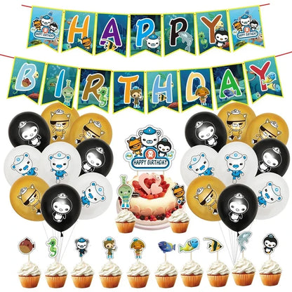 The Octonautsed Party Decoration Bear Cat Penguin Latex Ballons Captain Sea Animal Foil Balloons Happy Birthday Banner Kids Toy