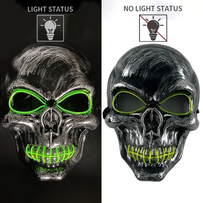 Evil Skull Mask Halloween Carnival Masquerade Haunted House Scary Decoration Cosplay Skeleton Scary Theme Party Light Up Mask