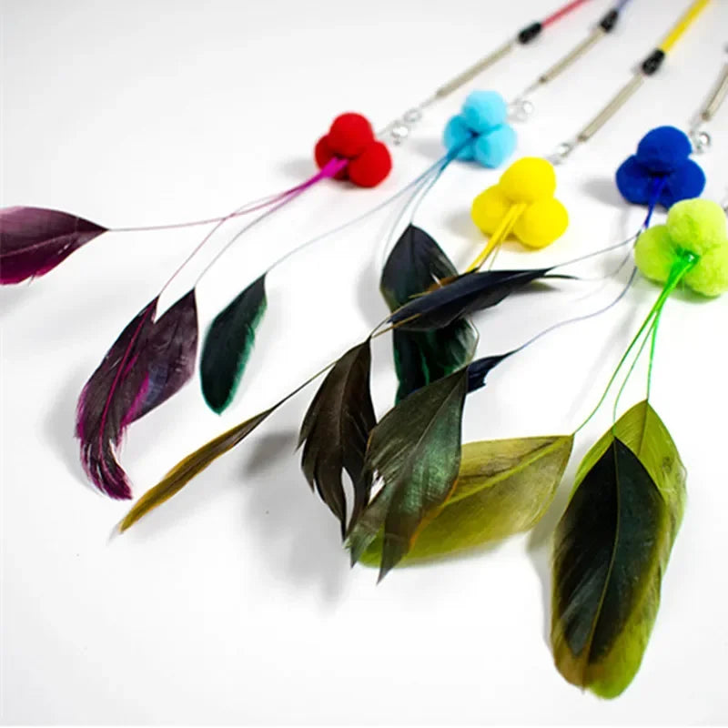 Cat Toy Spring Cat Toys Interactive Steel Wire Feather Toys for Cats Teaser Funny Feather Cats Toy Stick Plush Ball Pet Supplies